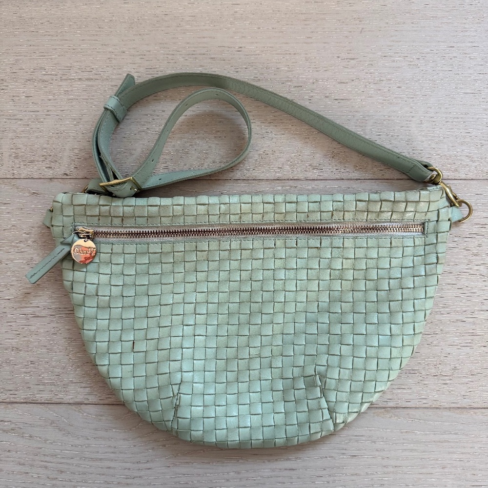 Clare V Grande Fanny Woven Checker Bag in Mist